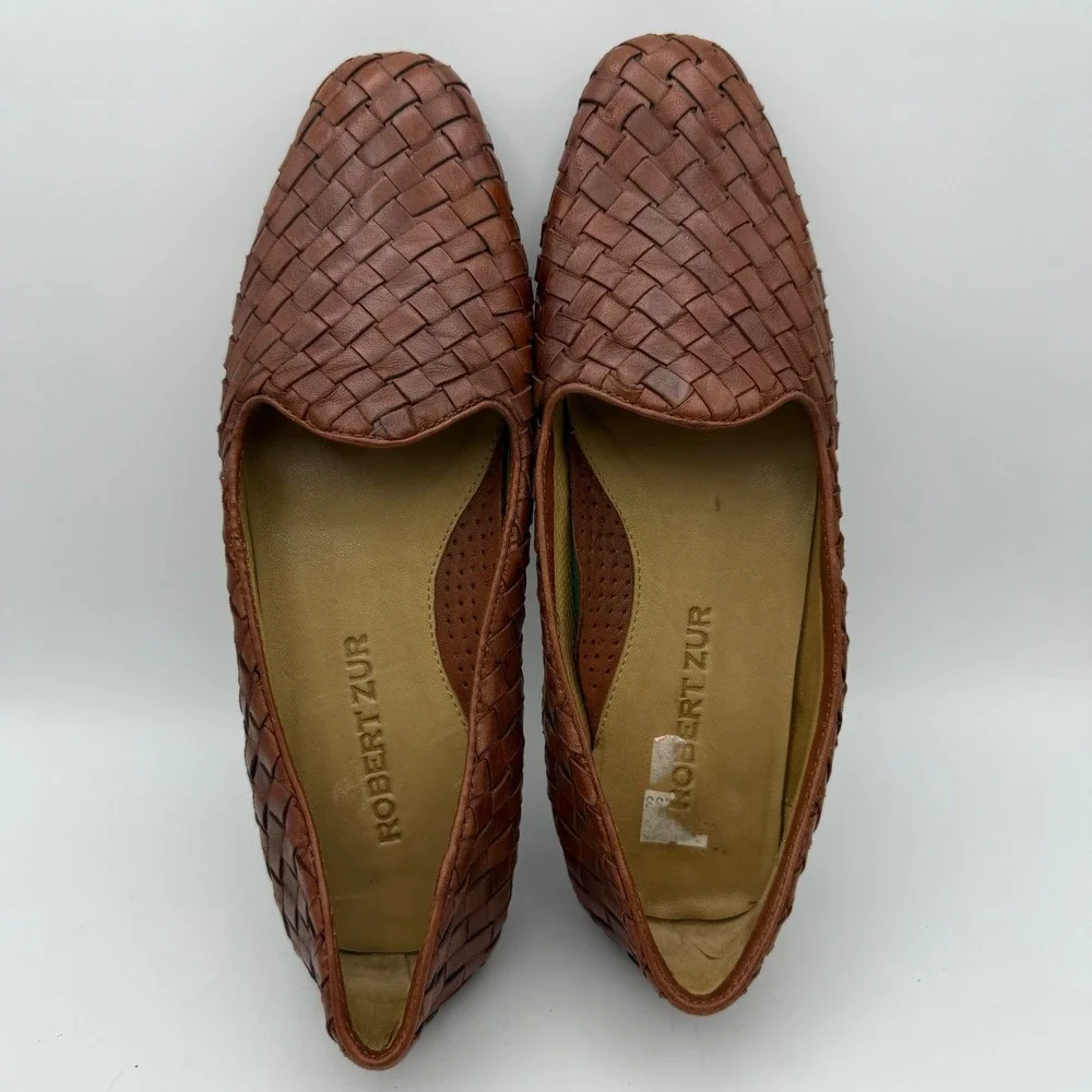 Robert Zur Woven Leather Loafers Mens Size 9 Brown Intrecciato Slip On Shoes